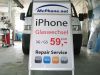 Stehschild in Mnchen fr iPhone von 089 Werbung wei mit Beschriftung